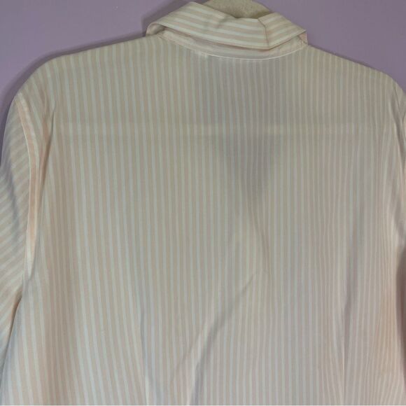 Chico's No-Iron Pink White Pinstripe Button Front Collar Cotton Boho Blouse XL - Picture 6 of 9